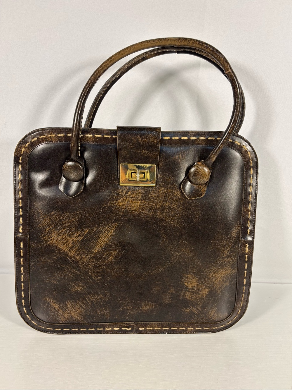 Vintage Mahler California Distressed Leather Structured Satchel Handbag